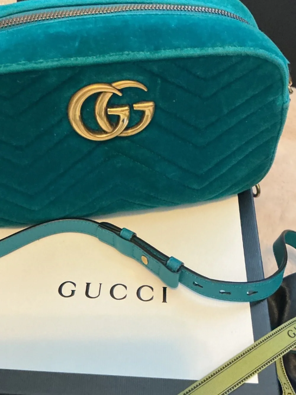 GUCCI MARMONT BLUE VELVET SHOULDER CROSSBODY BAG